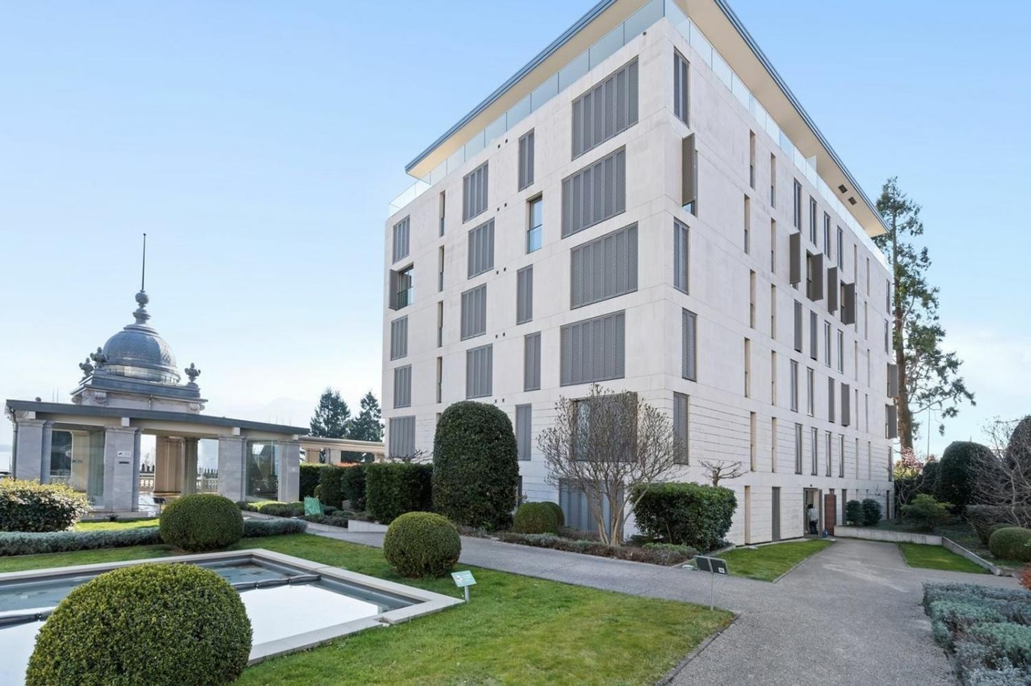 Le National Residence building and manicured gardens, Montreux