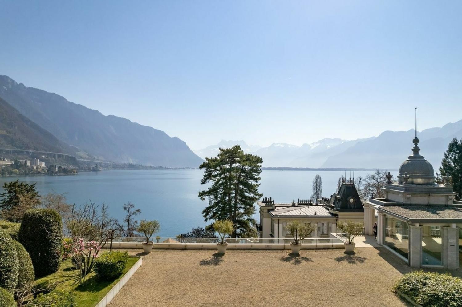 Lake Geneva panorama from the grounds of Le National Residence
